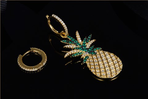 春夏新品菠蘿耳環(huán)墜釘女神性感個性ins 廣州冪嗣姬珠寶（MISS G） 金銀銅耳環(huán)項鏈吊墜手鐲手鏈胸針首飾品來圖來樣首飾加工定制